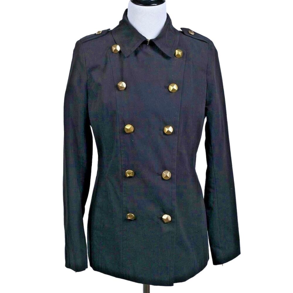 Rachel Roy Ladies Double Breasted Military Peacoat in Black w/ Gold Details, M
